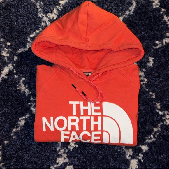 North Face Hoodie Pullover Big Logo Pouch Pocket Cotton unisex Med Orange - Picture 4 of 7